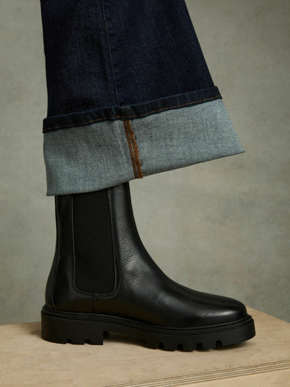 Leather Cleated Sole Chelsea Boots in Black | Reiss Women Best Seller