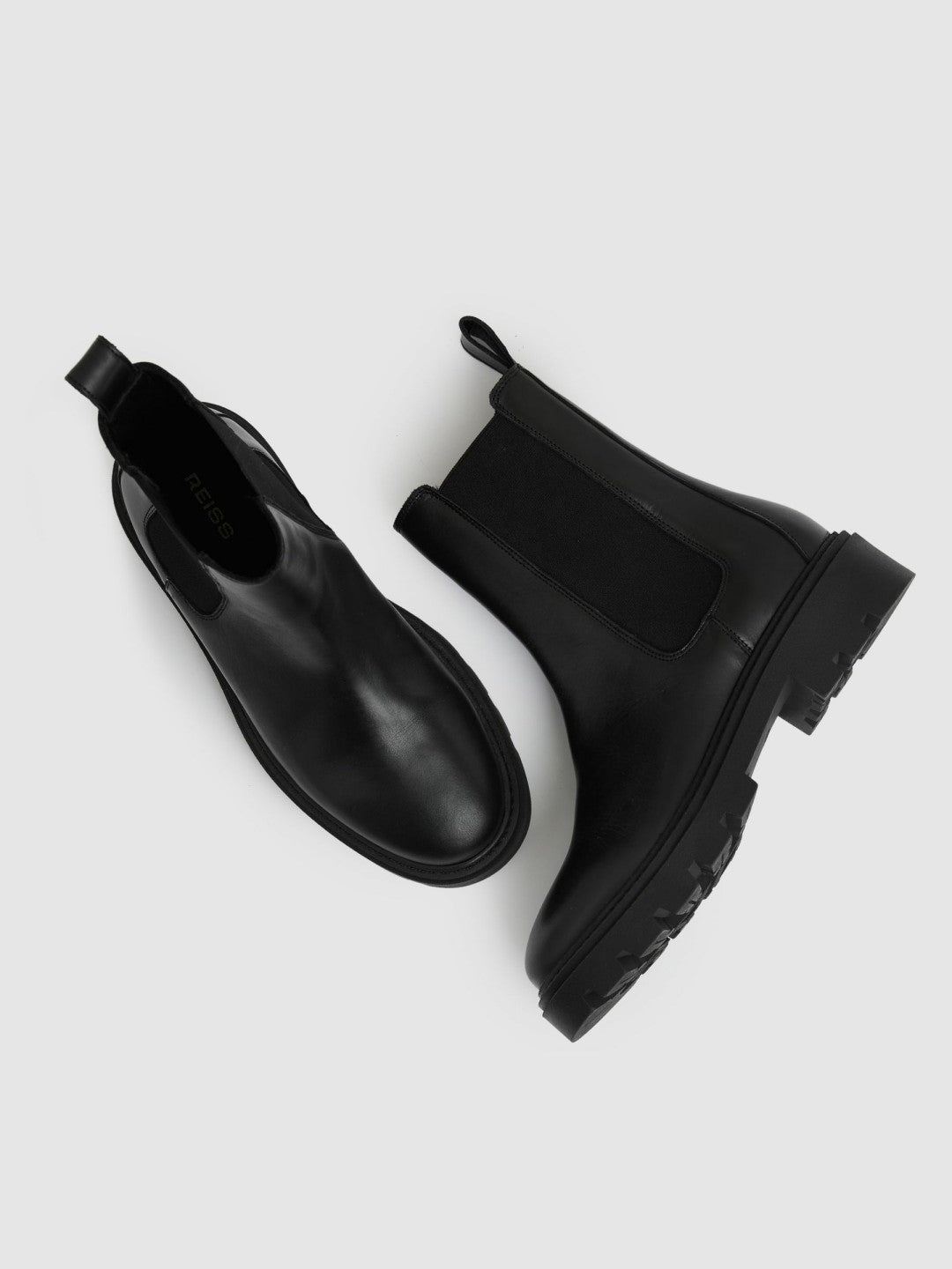 Leather Cleated Sole Chelsea Boots in Black | Reiss Women Best Seller