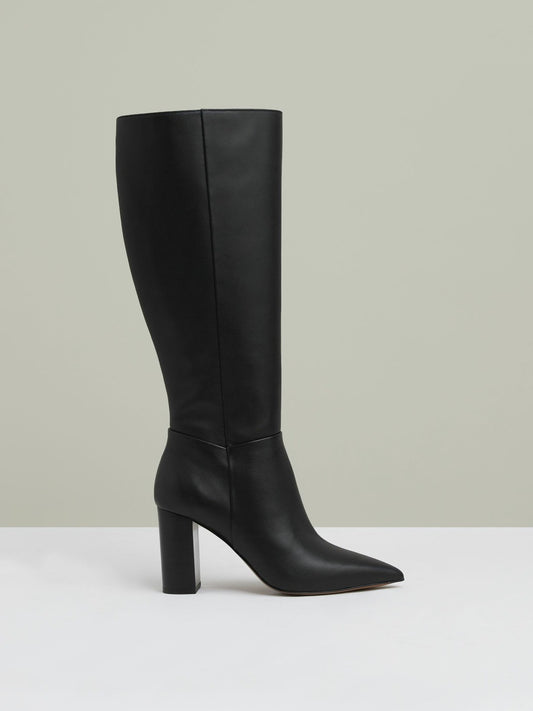 Block Heel Knee High Boots in Black | Reiss Women Popular