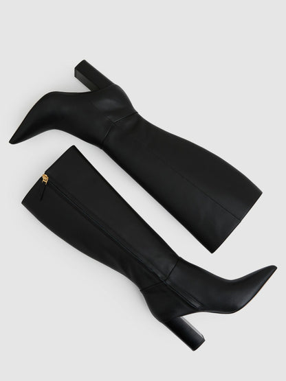 Block Heel Knee High Boots in Black | Reiss Women Popular