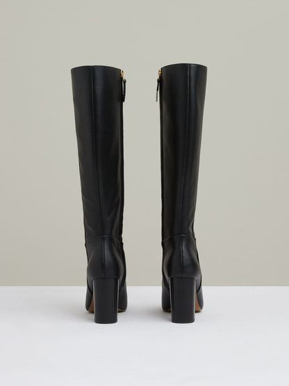 Block Heel Knee High Boots in Black | Reiss Women Popular