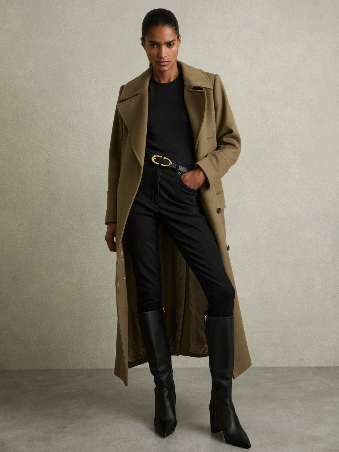 Block Heel Knee High Boots in Black | Reiss Women Popular