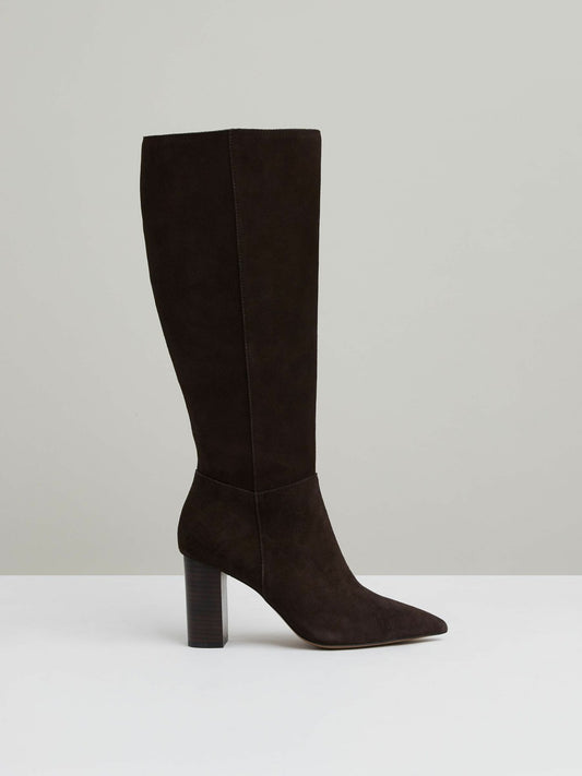 Block Heel Knee High Boots in Chocolate | Reiss Women Exclusive