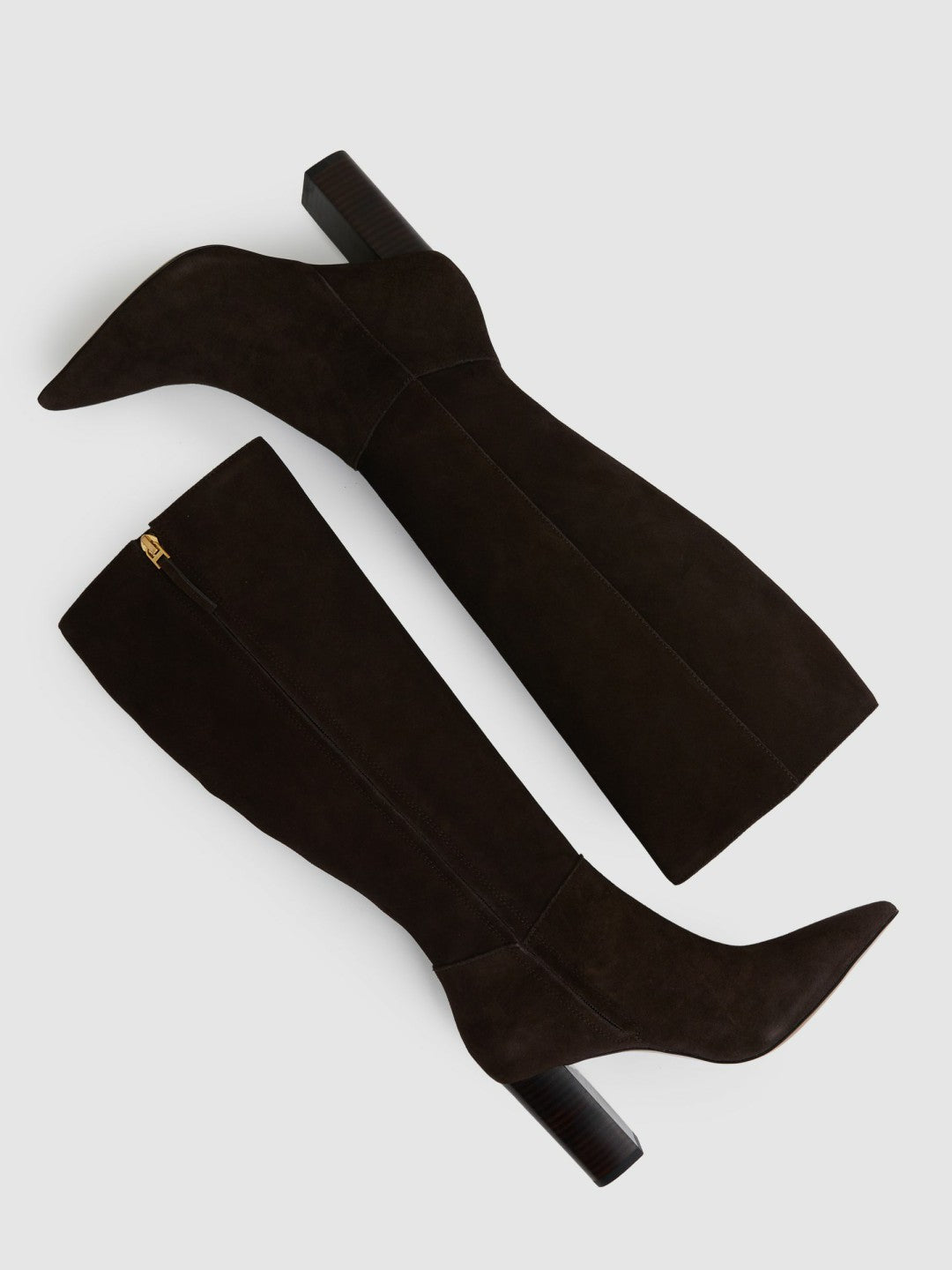 Block Heel Knee High Boots in Chocolate | Reiss Women Exclusive