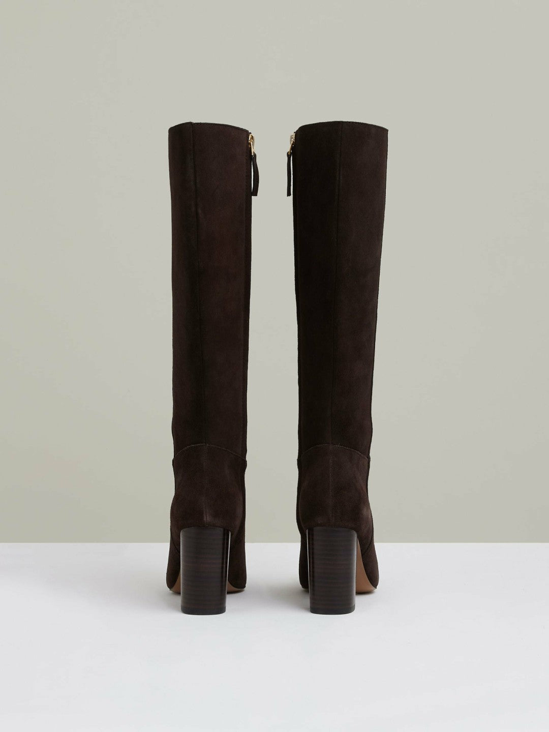 Block Heel Knee High Boots in Chocolate | Reiss Women Exclusive