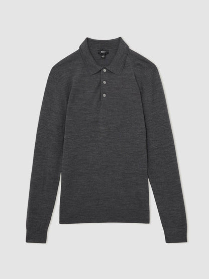 Merino Wool Polo Shirt in Derby Grey Marl | Reiss Men Signature