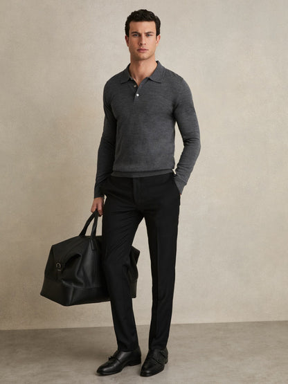 Merino Wool Polo Shirt in Derby Grey Marl | Reiss Men Signature