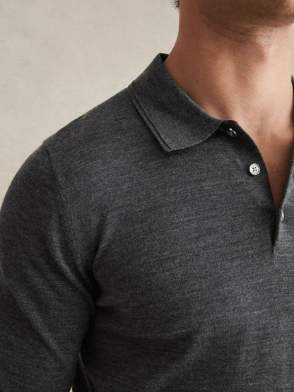 Merino Wool Polo Shirt in Derby Grey Marl | Reiss Men Signature