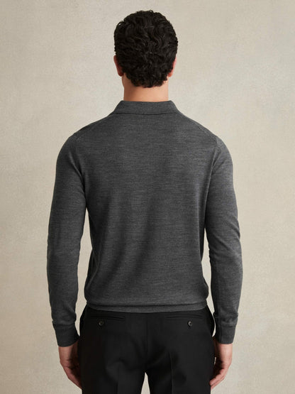 Merino Wool Polo Shirt in Derby Grey Marl | Reiss Men Signature