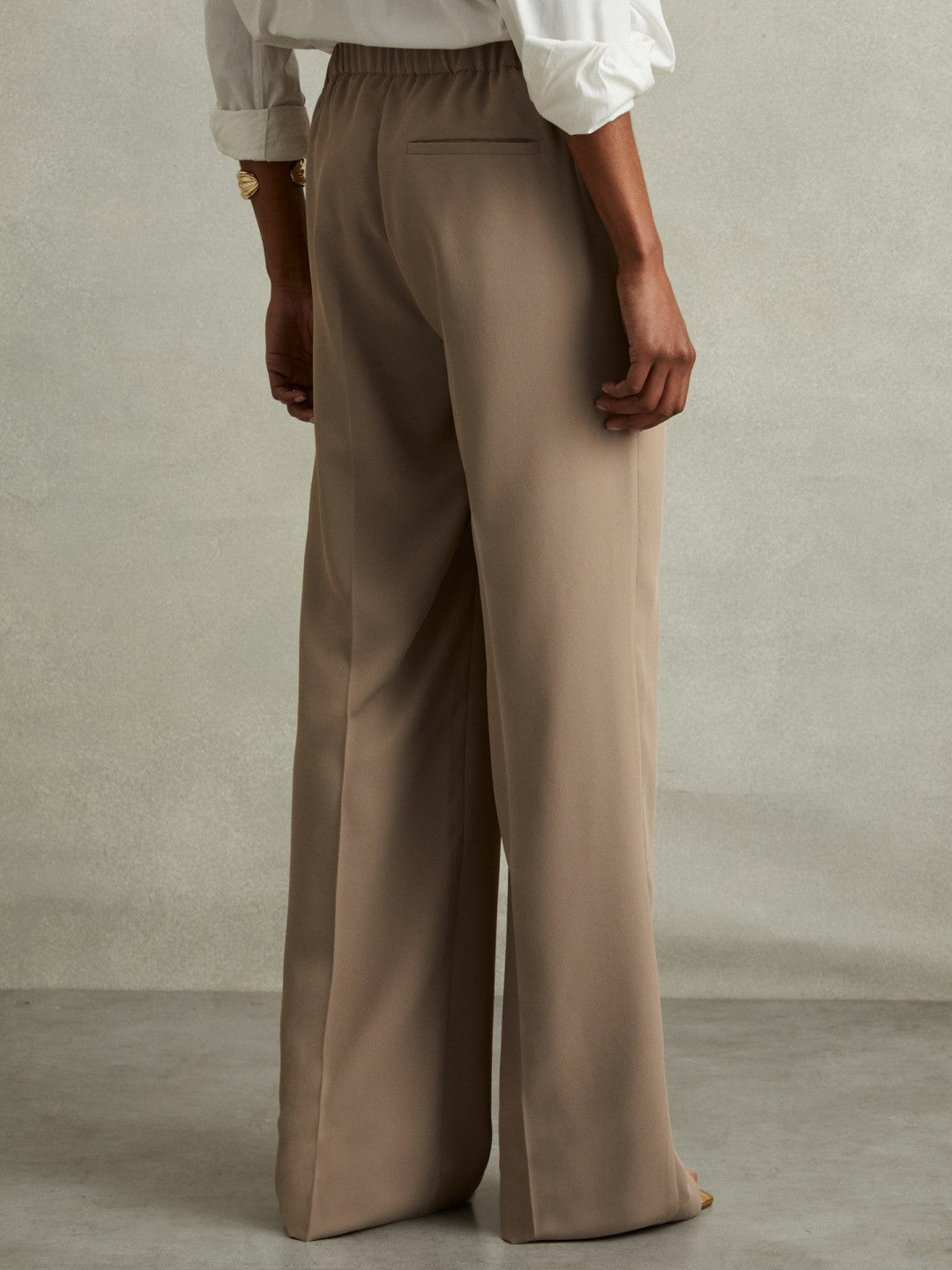 Half-Elasticated Wide Leg Trousers in Mink Neutral | Reiss Women Exclusive