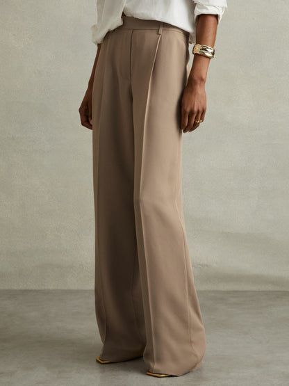 Half-Elasticated Wide Leg Trousers in Mink Neutral | Reiss Women Exclusive