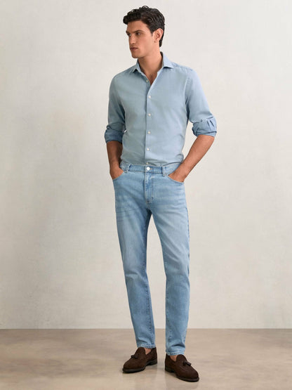 Cotton-Stretch Slim-Fit Jeans in Light Blue Wash | Reiss Men Recommended