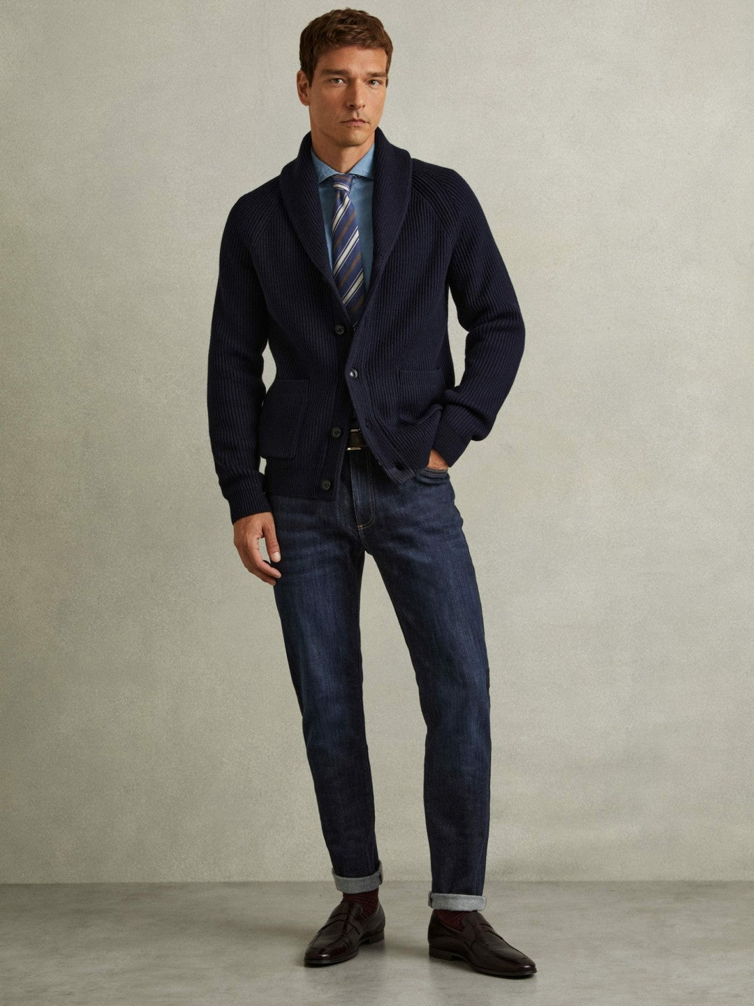 Cotton-Stretch Slim-Fit Jeans in Indigo Blue Wash | Reiss Men Signature