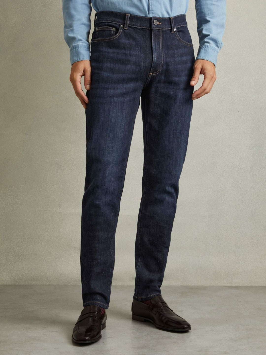 Cotton-Stretch Slim-Fit Jeans in Indigo Blue Wash | Reiss Men Signature