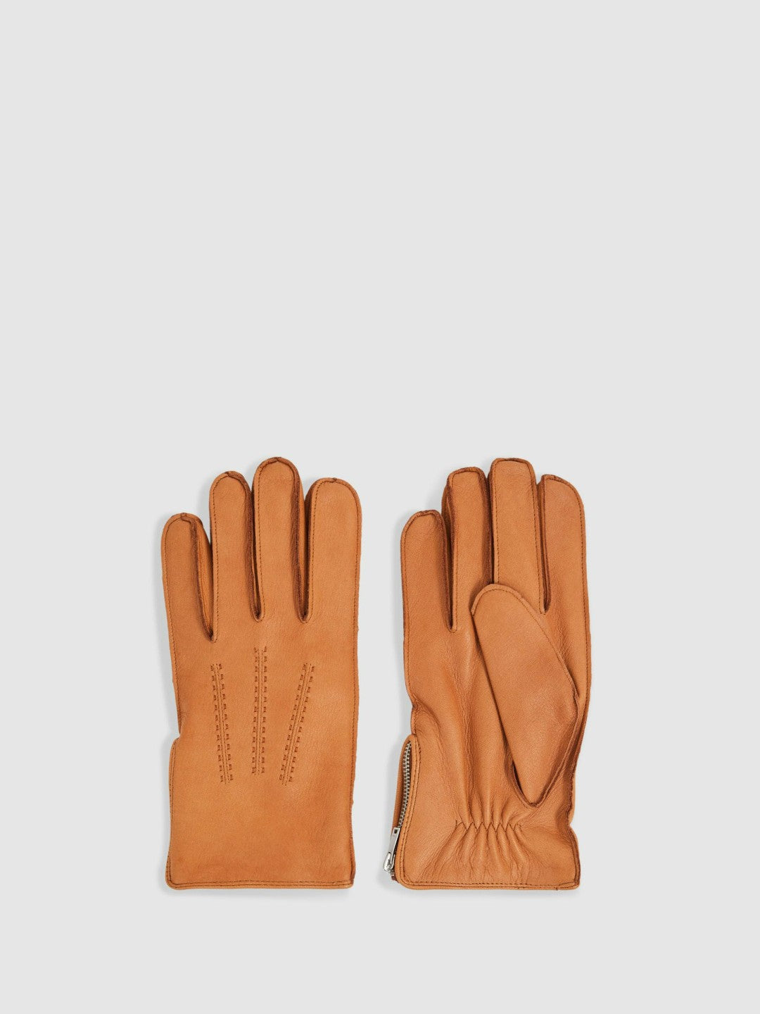 Leather Zip-Side Gloves in Tan | Reiss Men Trending