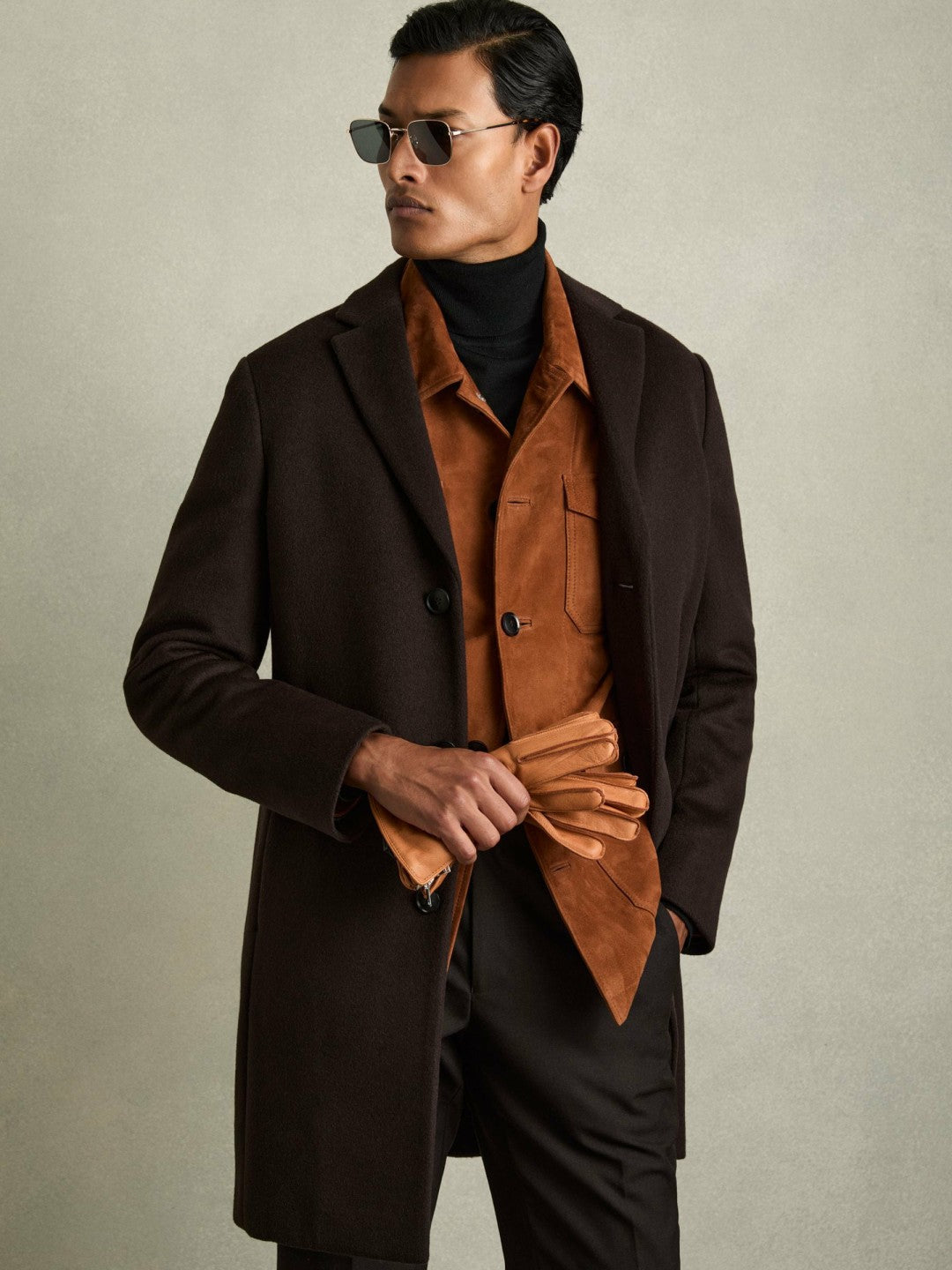 Leather Zip-Side Gloves in Tan | Reiss Men Trending