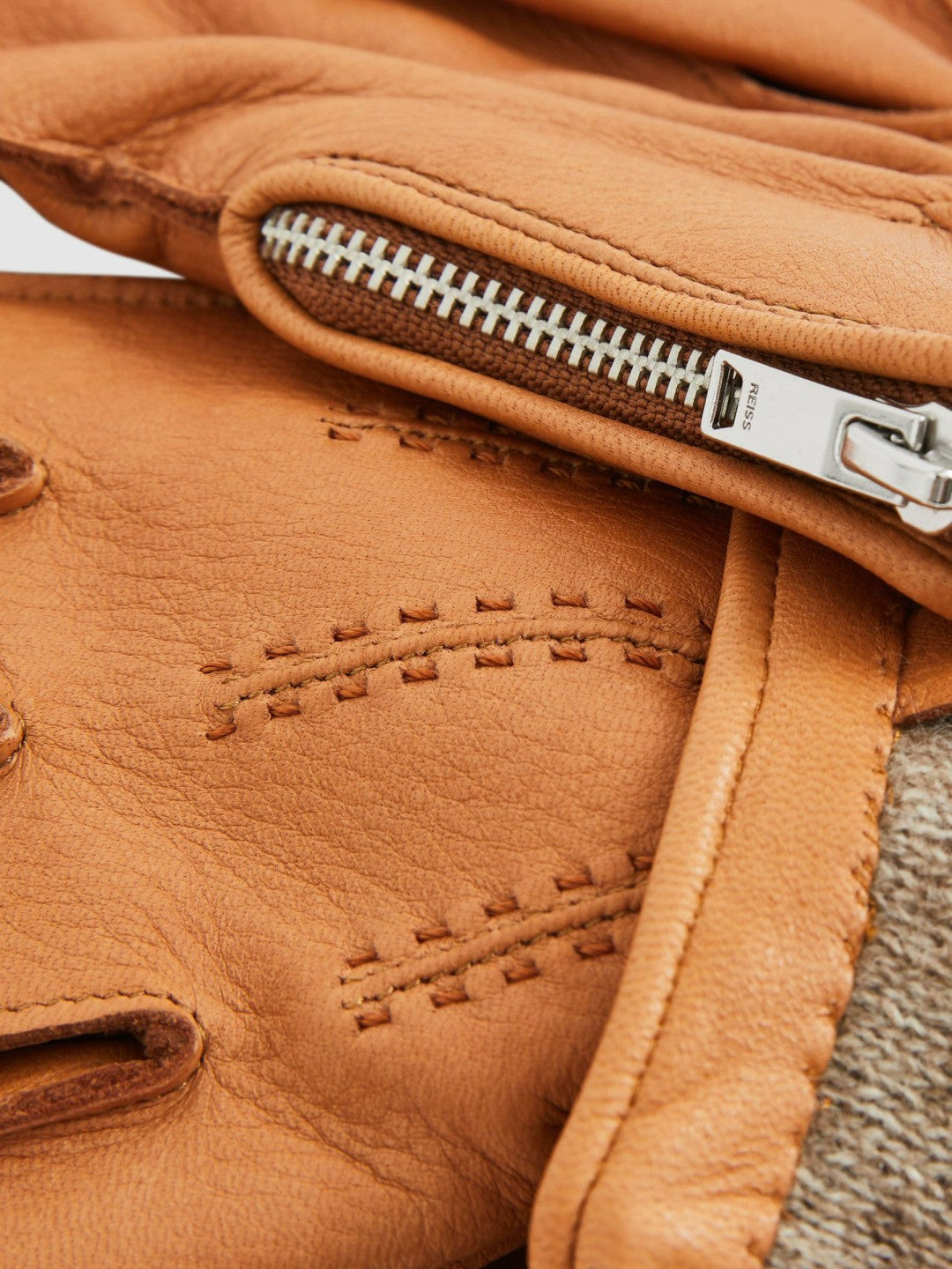 Leather Zip-Side Gloves in Tan | Reiss Men Trending