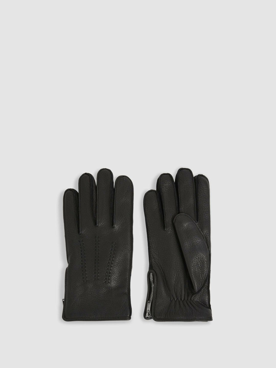 Leather Zip-Side Gloves in Black | Reiss Men Best Seller