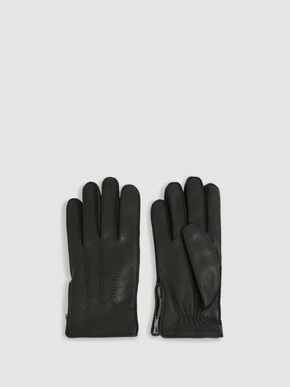 Leather Zip-Side Gloves in Black | Reiss Men Best Seller