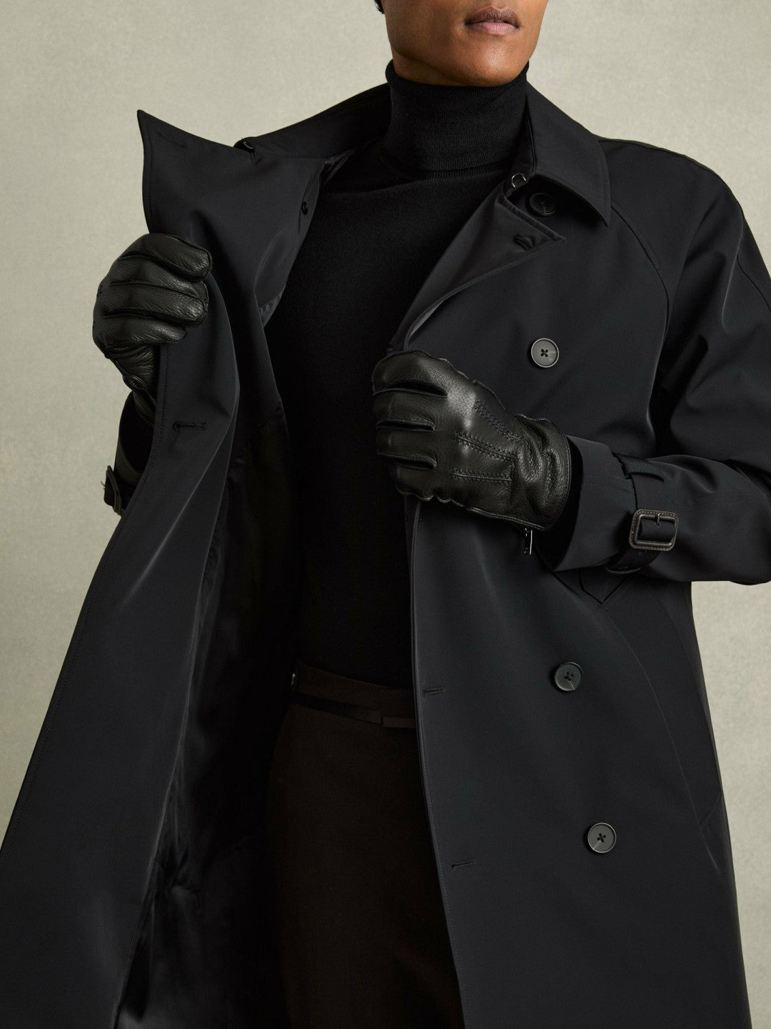 Leather Zip-Side Gloves in Black | Reiss Men Best Seller