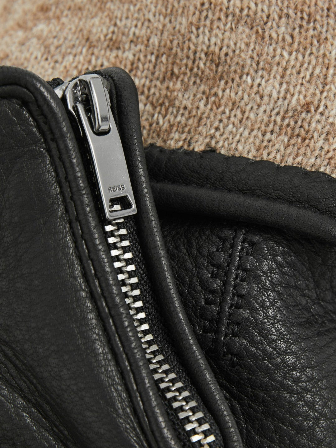 Leather Zip-Side Gloves in Black | Reiss Men Best Seller
