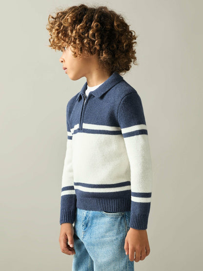 9-13 yrs Half-Zip Colour-Block Polo Shirt in Blue/White | Reiss Children & Baby Popular