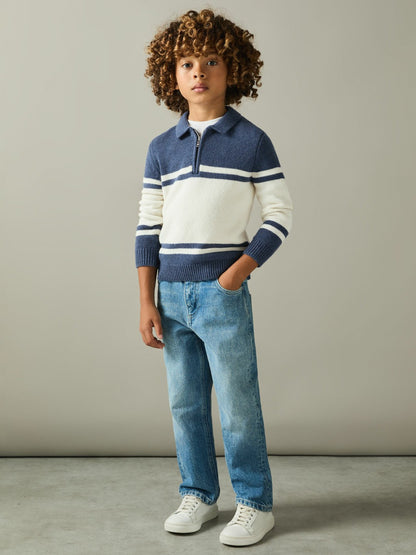 9-13 yrs Half-Zip Colour-Block Polo Shirt in Blue/White | Reiss Children & Baby Popular