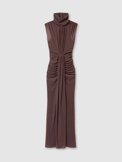 Sheer Ruched Maxi Dress in Taupe | Reiss Women Popular