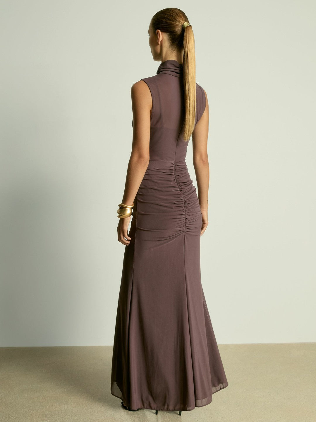 Sheer Ruched Maxi Dress in Taupe | Reiss Women Popular
