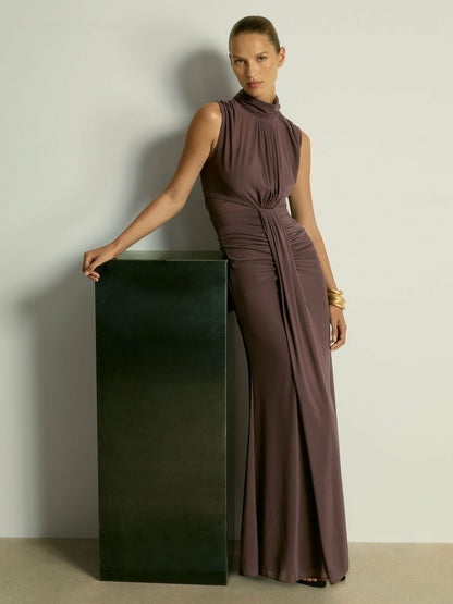Sheer Ruched Maxi Dress in Taupe | Reiss Women Popular