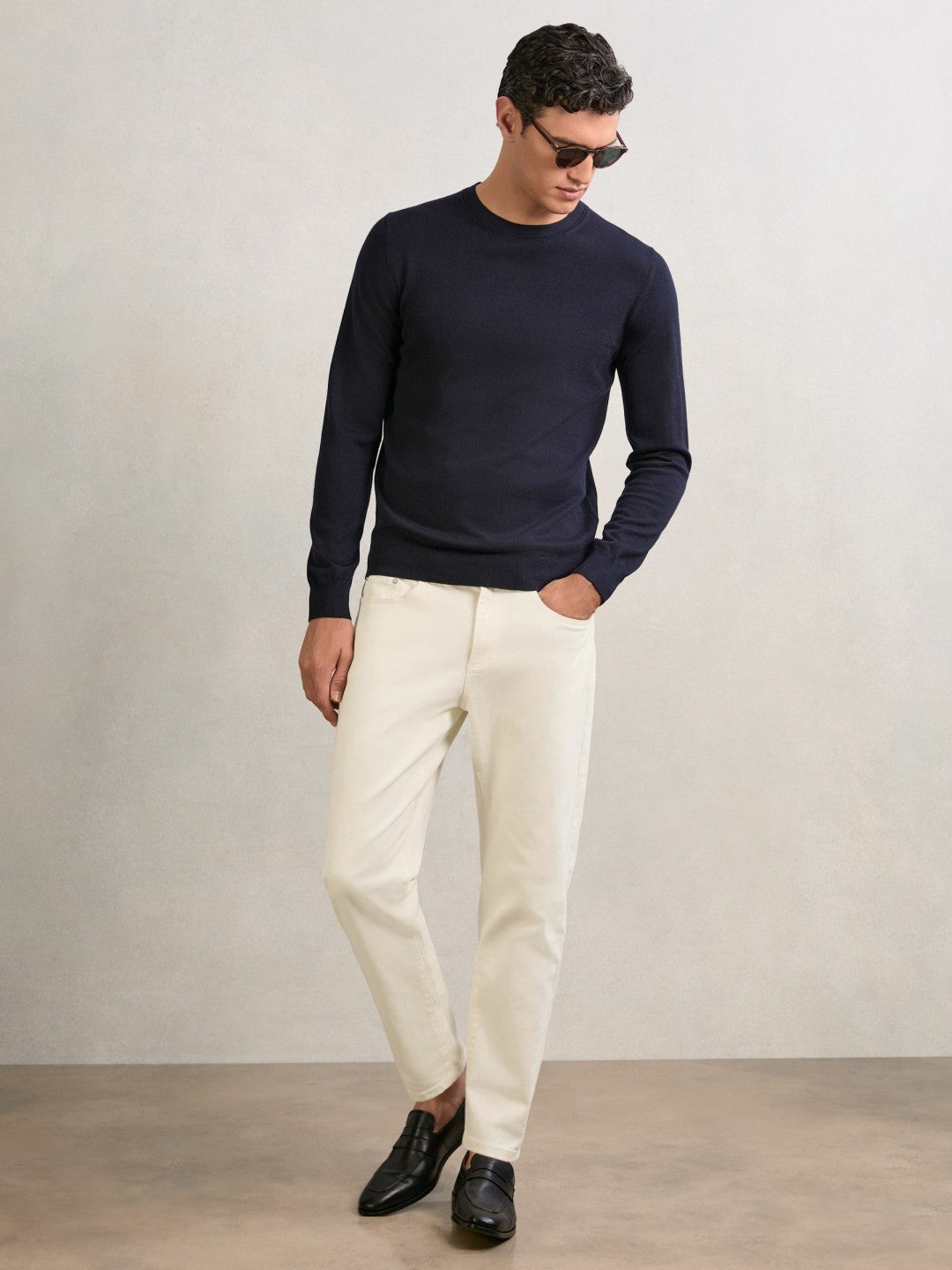 Relaxed-Fit Cropped Jeans in White | Reiss Men Trending
