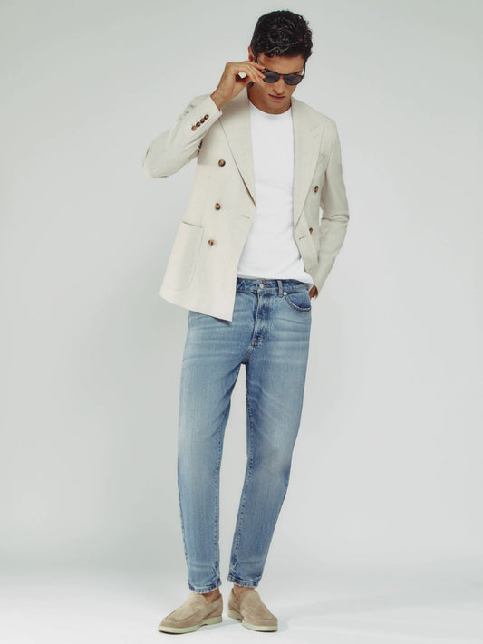 Relaxed-Fit Cropped Jeans in Light Blue Wash | Reiss Men Exclusive