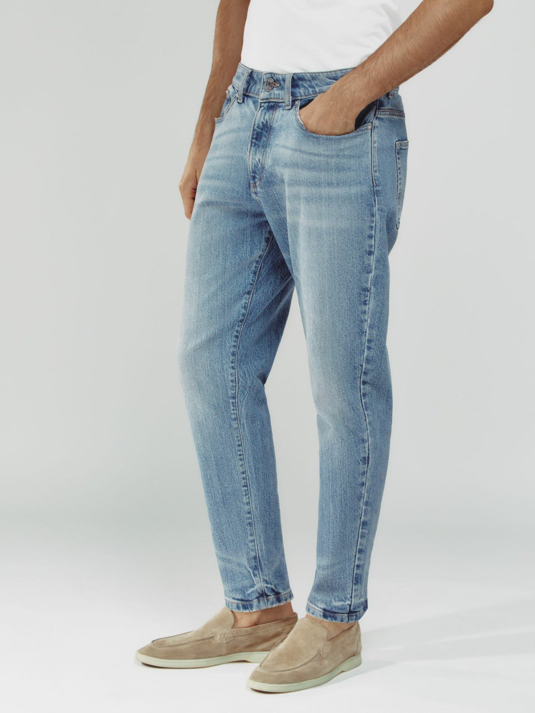 Relaxed-Fit Cropped Jeans in Light Blue Wash | Reiss Men Exclusive