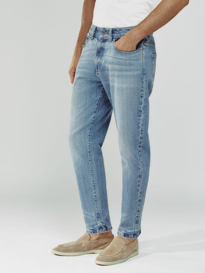 Relaxed-Fit Cropped Jeans in Light Blue Wash | Reiss Men Exclusive