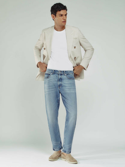 Relaxed-Fit Cropped Jeans in Light Blue Wash | Reiss Men Exclusive