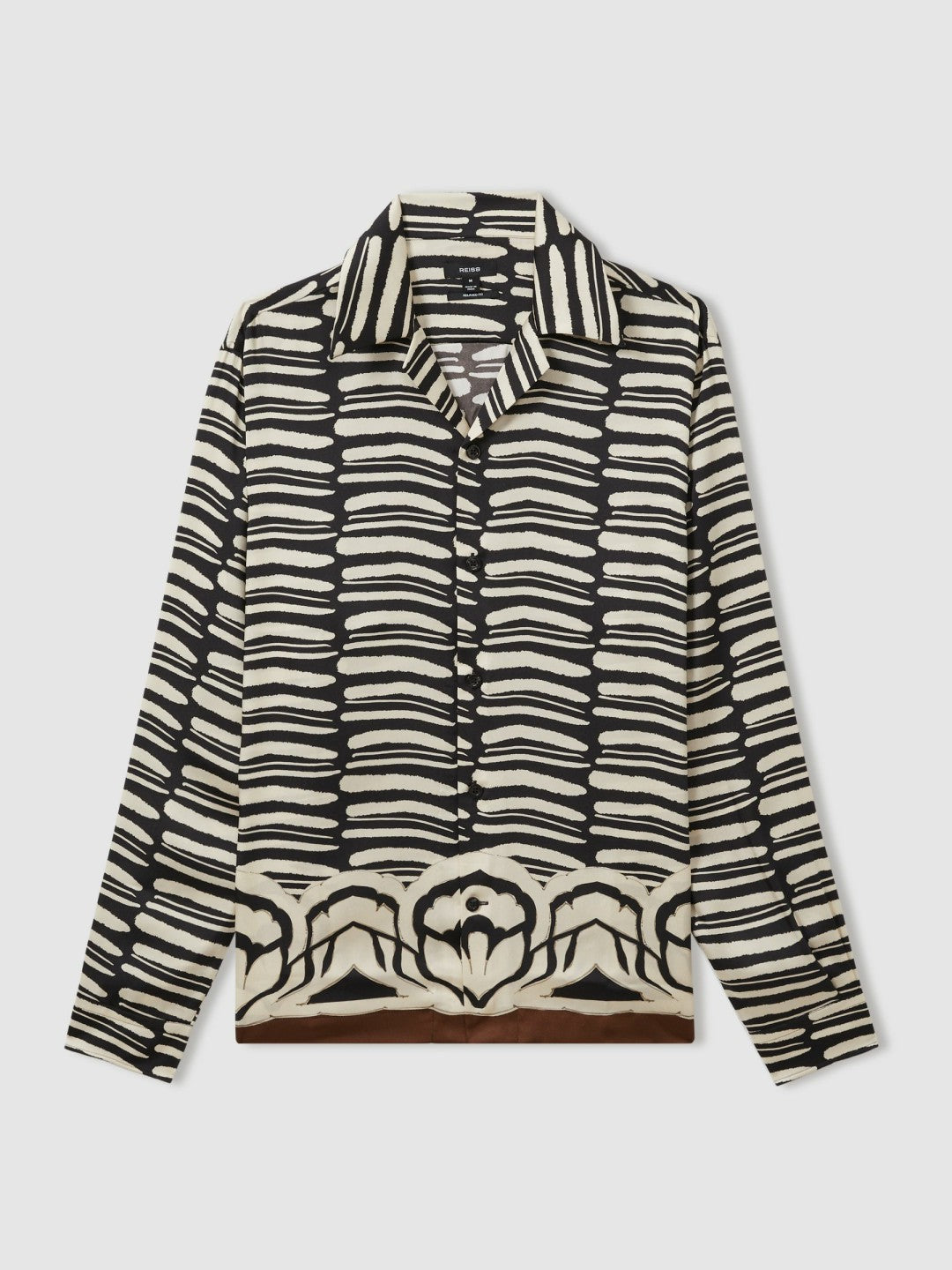 Abstract-Print Twill Cuban-Collar Shirt in Black/White | Reiss Men Best Seller