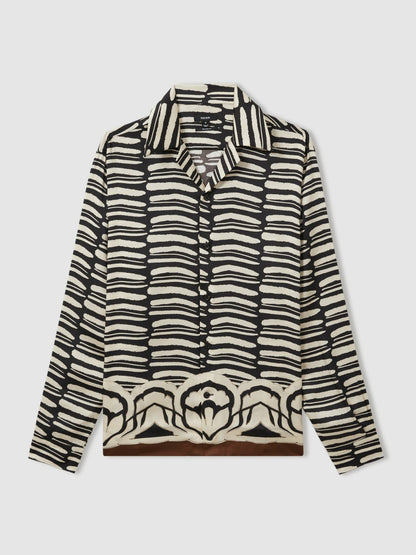 Abstract-Print Twill Cuban-Collar Shirt in Black/White | Reiss Men Best Seller