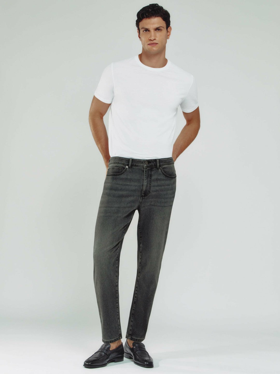 Relaxed-Fit Cropped Jeans in Washed Black | Reiss Men Featured