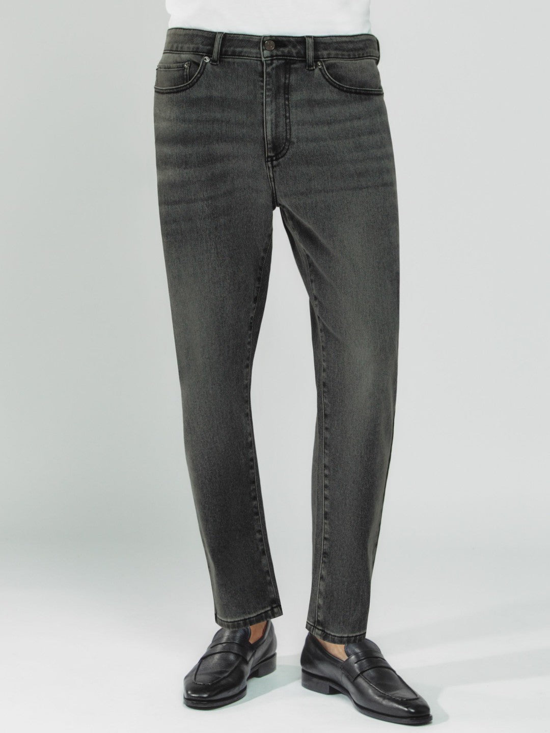 Relaxed-Fit Cropped Jeans in Washed Black | Reiss Men Featured