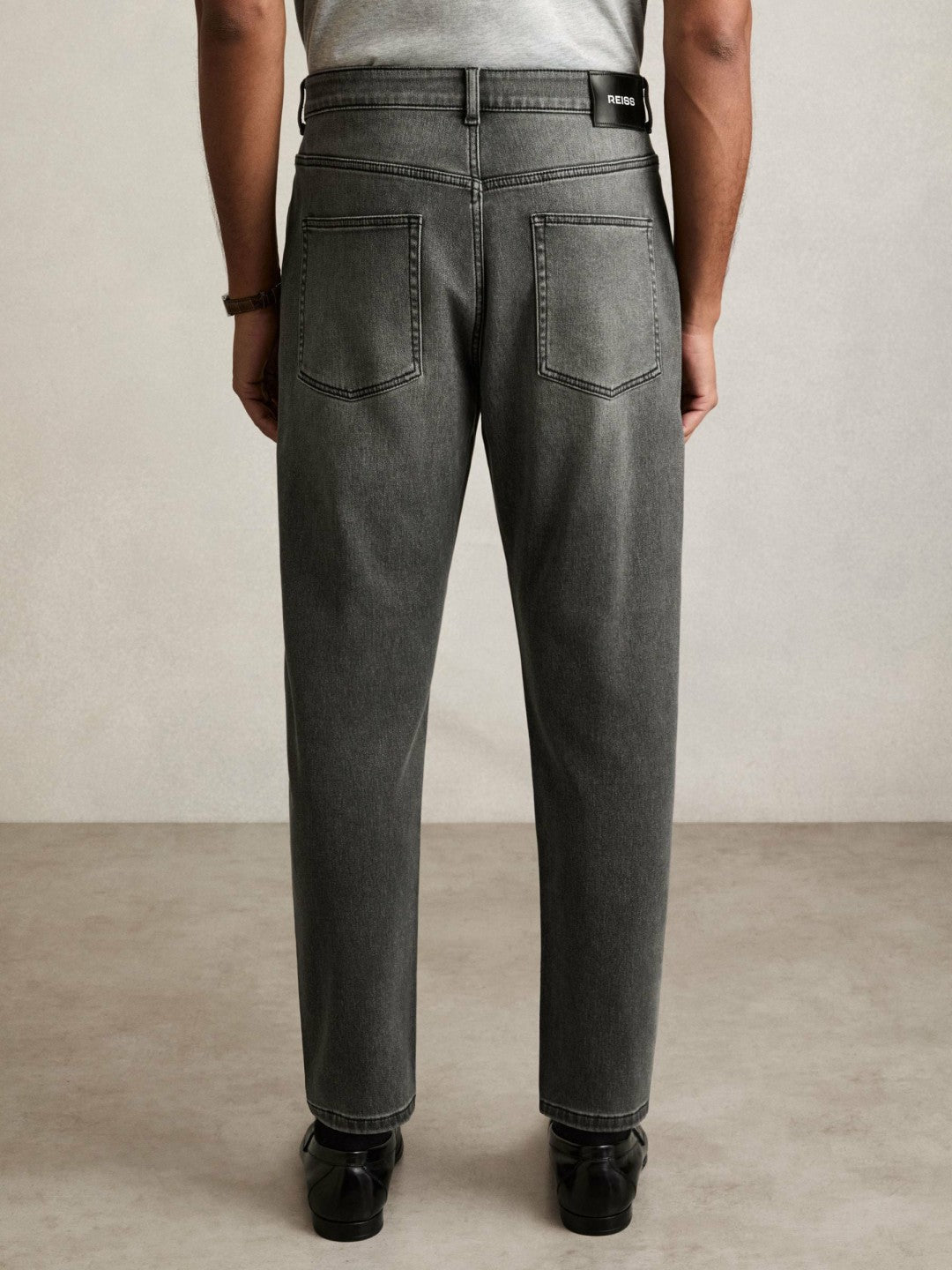 Relaxed-Fit Cropped Jeans in Washed Black | Reiss Men Featured