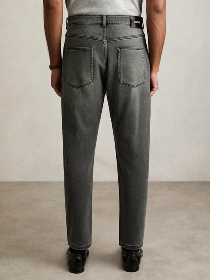 Relaxed-Fit Cropped Jeans in Washed Black | Reiss Men Featured