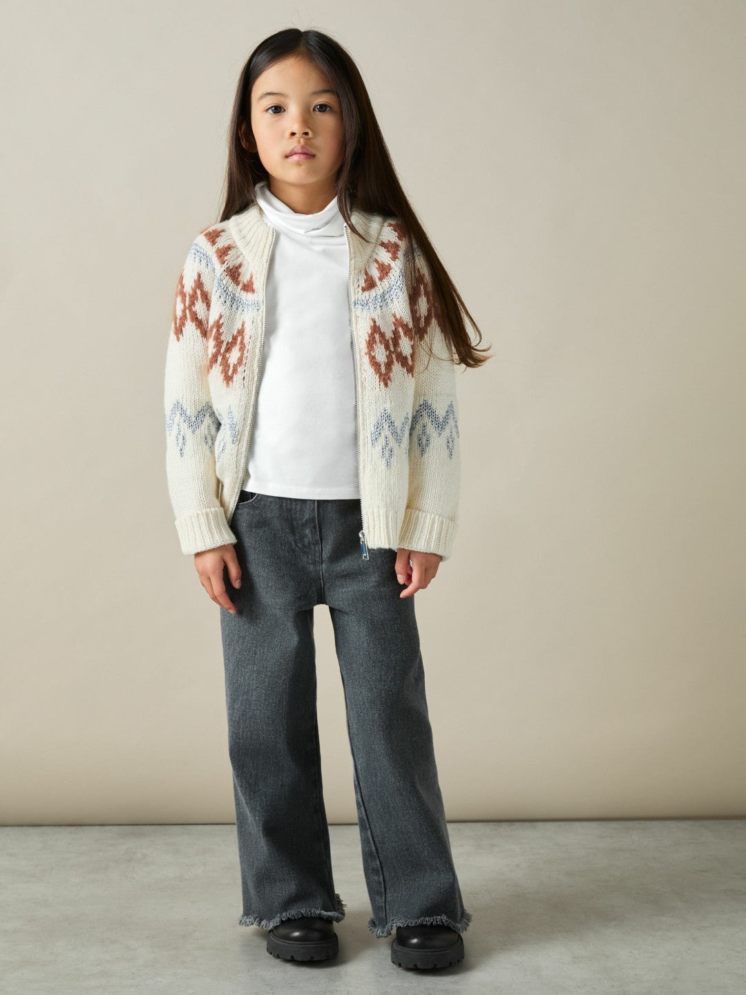 9-13 yrs Cotton-Jersey Roll-Neck Top with Stretch in Ivory | Reiss Children & Baby Exclusive