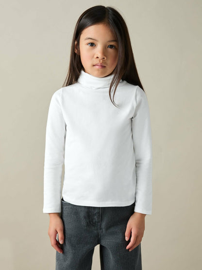9-13 yrs Cotton-Jersey Roll-Neck Top with Stretch in Ivory | Reiss Children & Baby Exclusive