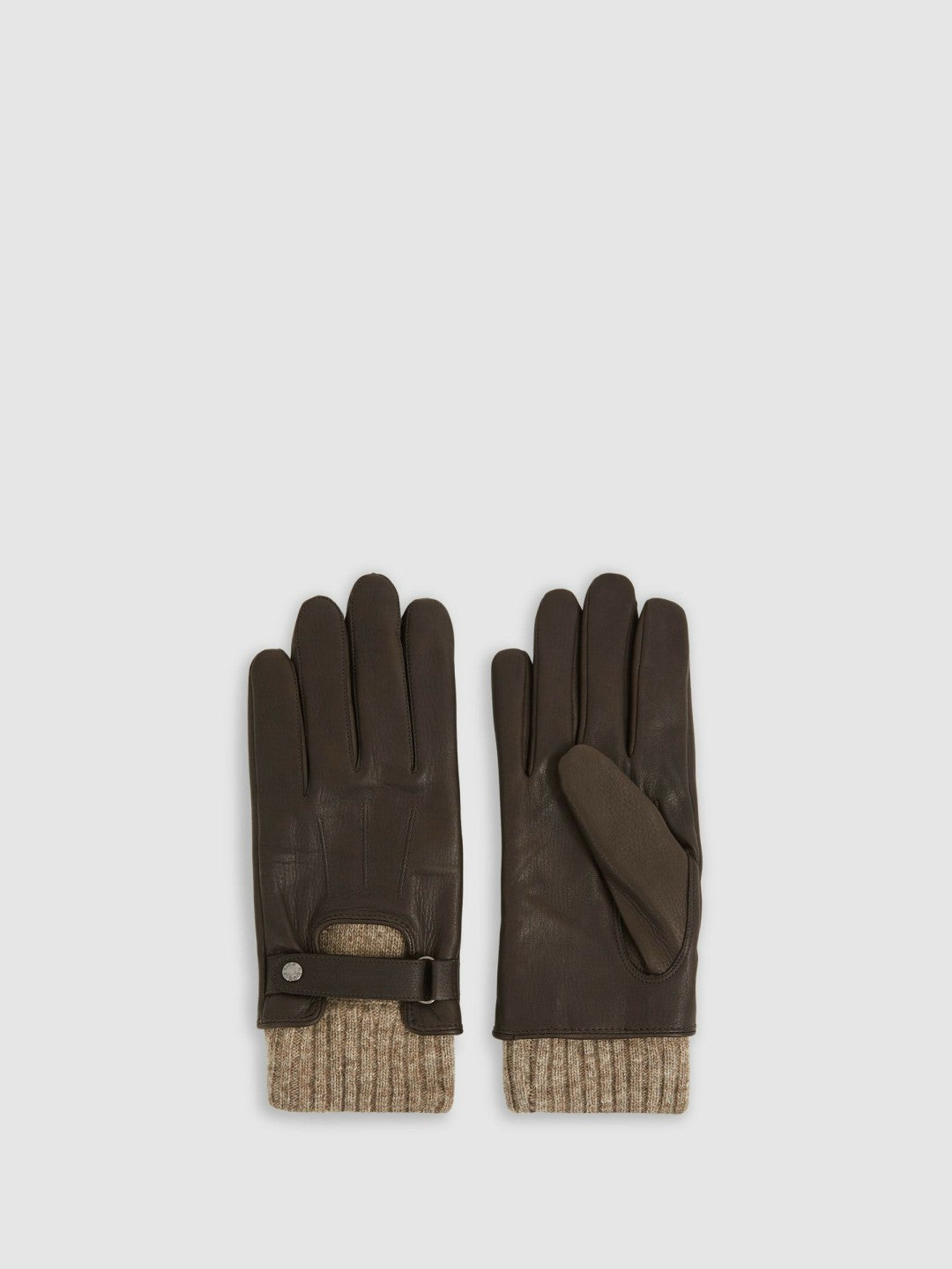 Leather Ribbed-Cuff Gloves in Dark Brown | Reiss Men Premium