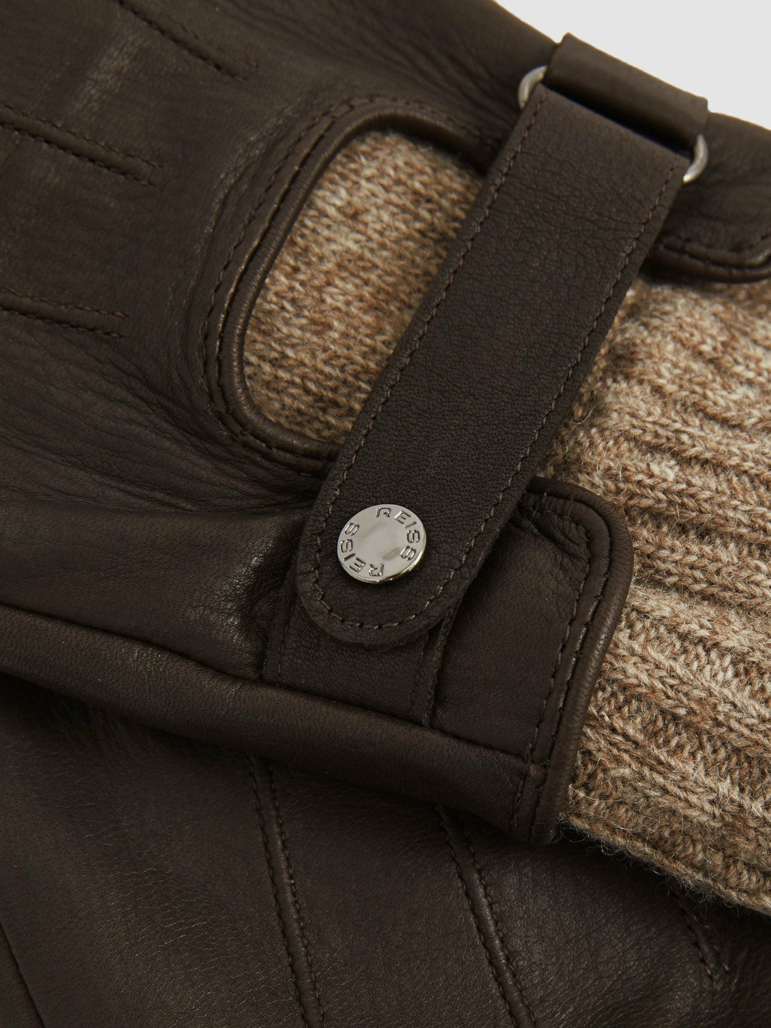 Leather Ribbed-Cuff Gloves in Dark Brown | Reiss Men Premium