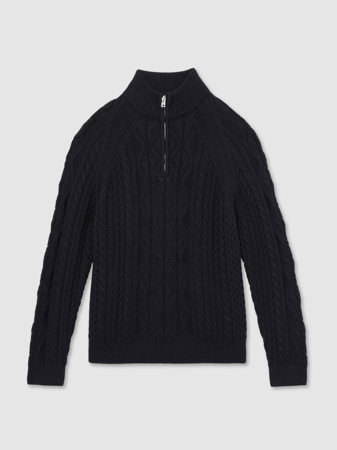 Cable-Knit Half-Zip Jumper in Navy | Reiss Men New