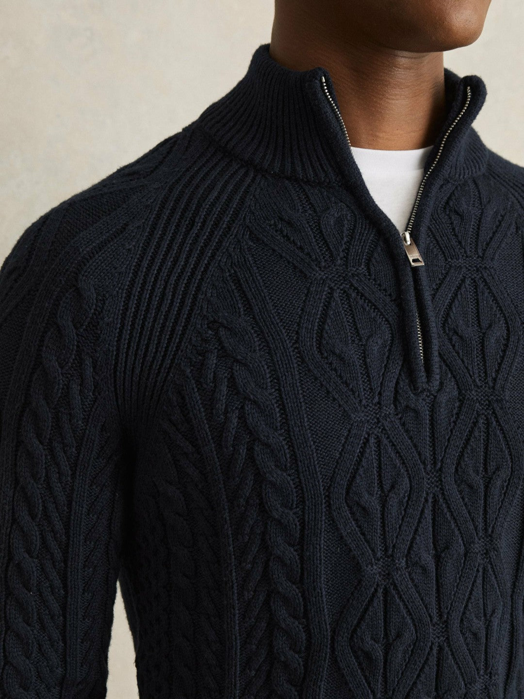 Cable-Knit Half-Zip Jumper in Navy | Reiss Men New