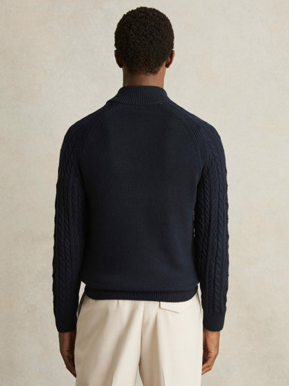 Cable-Knit Half-Zip Jumper in Navy | Reiss Men New