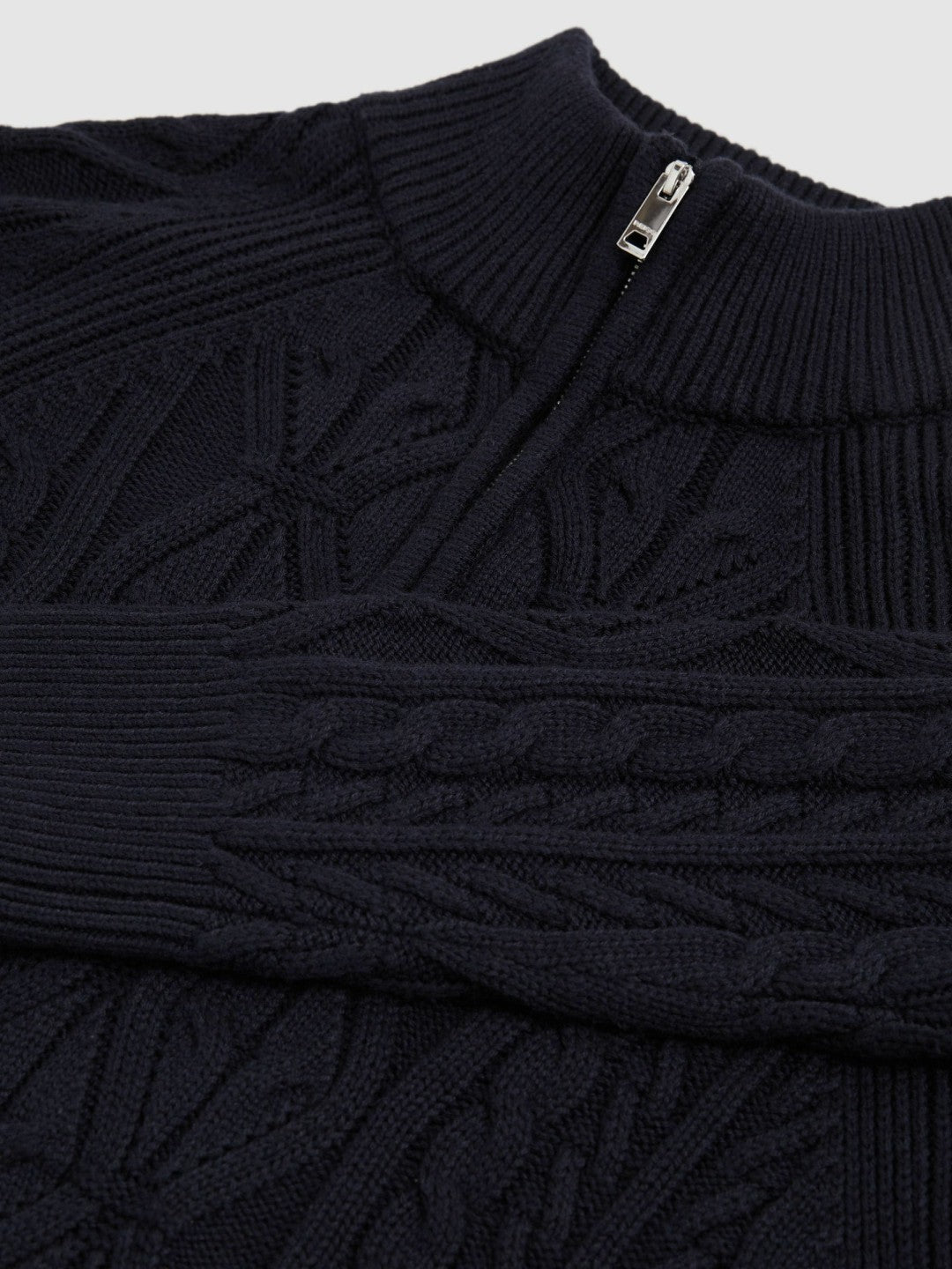 Cable-Knit Half-Zip Jumper in Navy | Reiss Men New