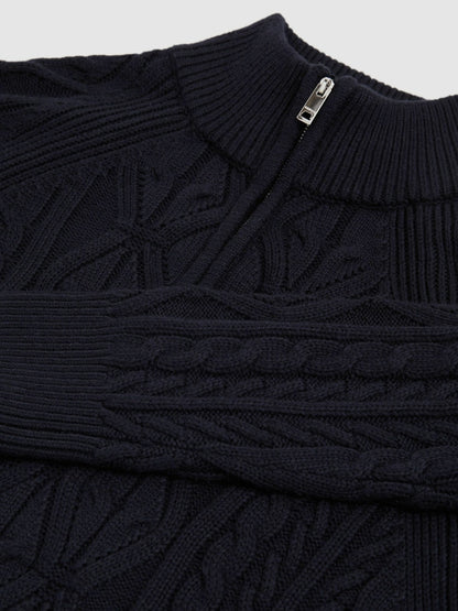 Cable-Knit Half-Zip Jumper in Navy | Reiss Men New